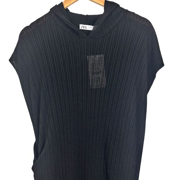 Zara Hooded Sleeveless Midi Dress Black Side Slit Sheer Size M/L NWT - Picture 4 of 15